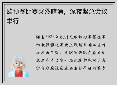 欧预赛比赛突然暗涌，深夜紧急会议举行