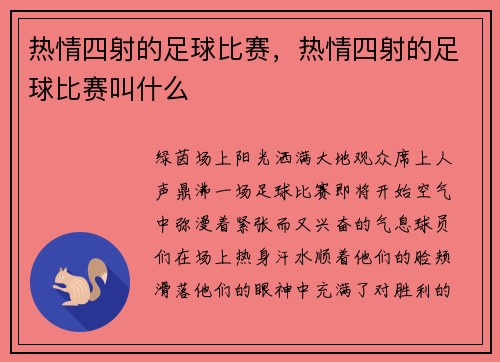热情四射的足球比赛，热情四射的足球比赛叫什么